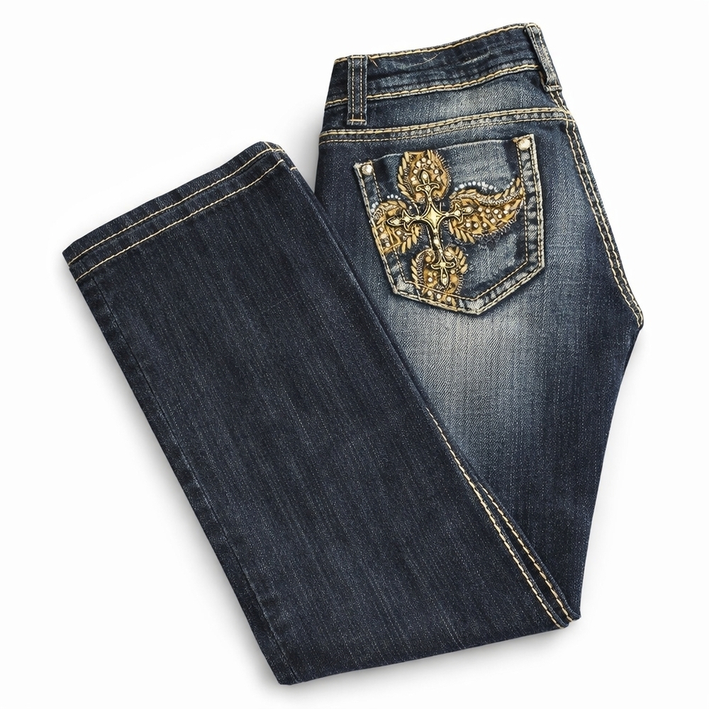 Cello women's leopard leather bootcut jeans size 7